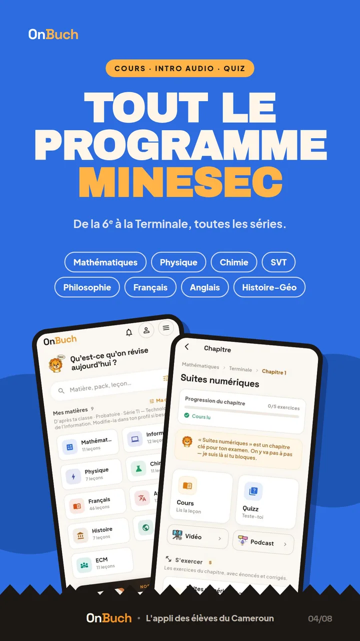 Tout le programme MINESEC — capture d'écran OnBuch (programme)